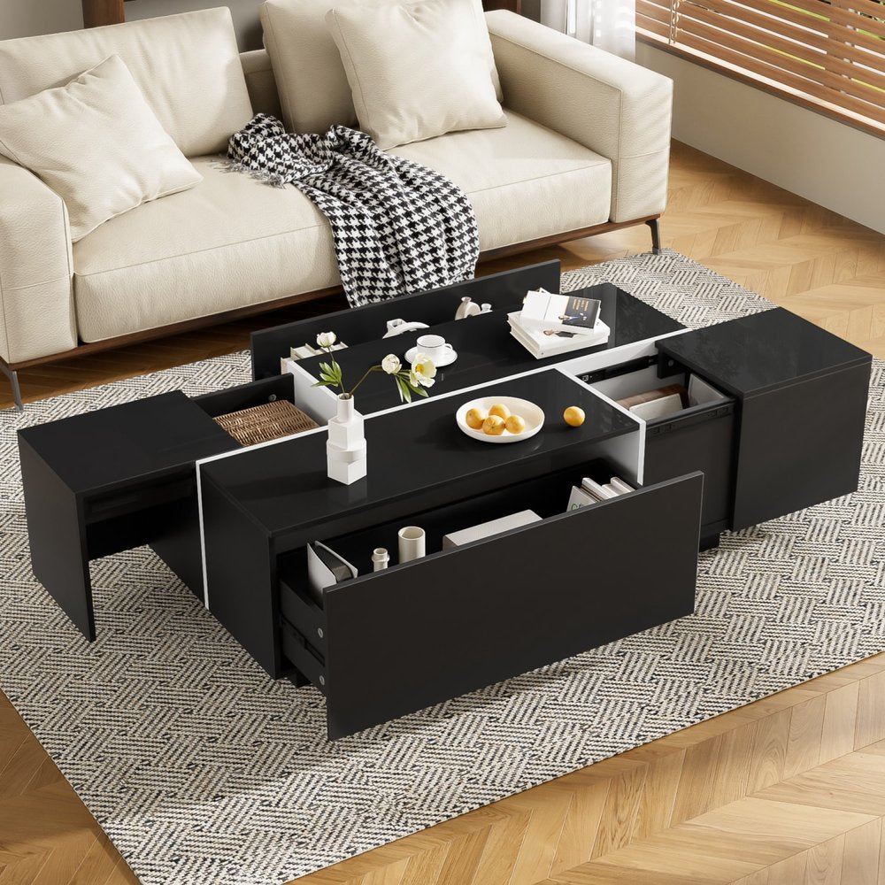 47" Black Wood Extendable Coffee Table With Storage