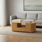 47" Natural Wood Oval Block Coffee Table With Storage