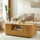 47" Natural Wood Oval Block Coffee Table With Storage