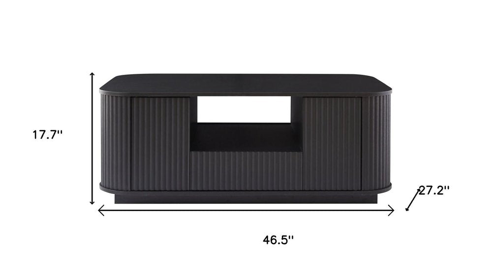 47" Black Wood Oval Block Coffee Table With Storage