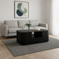47" Black Wood Oval Block Coffee Table With Storage