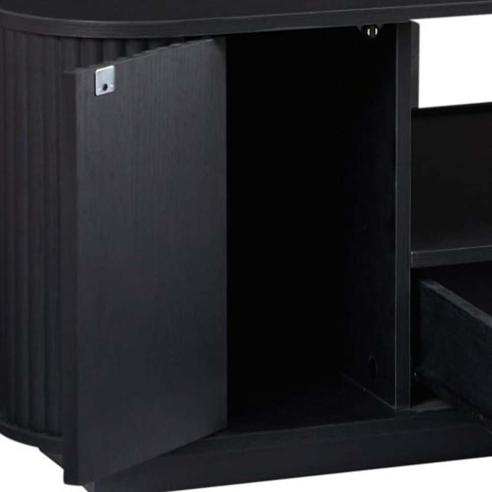 47" Black Wood Oval Block Coffee Table With Storage