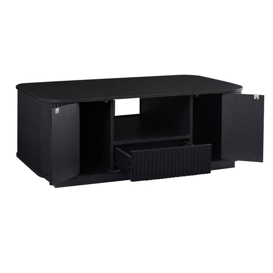 47" Black Wood Oval Block Coffee Table With Storage