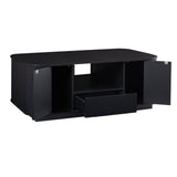 47" Black Wood Oval Block Coffee Table With Storage
