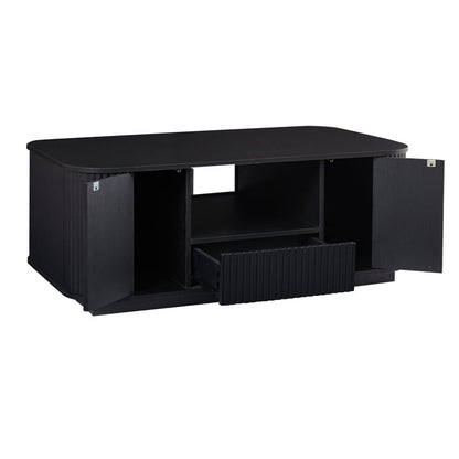 47" Black Wood Oval Block Coffee Table With Storage