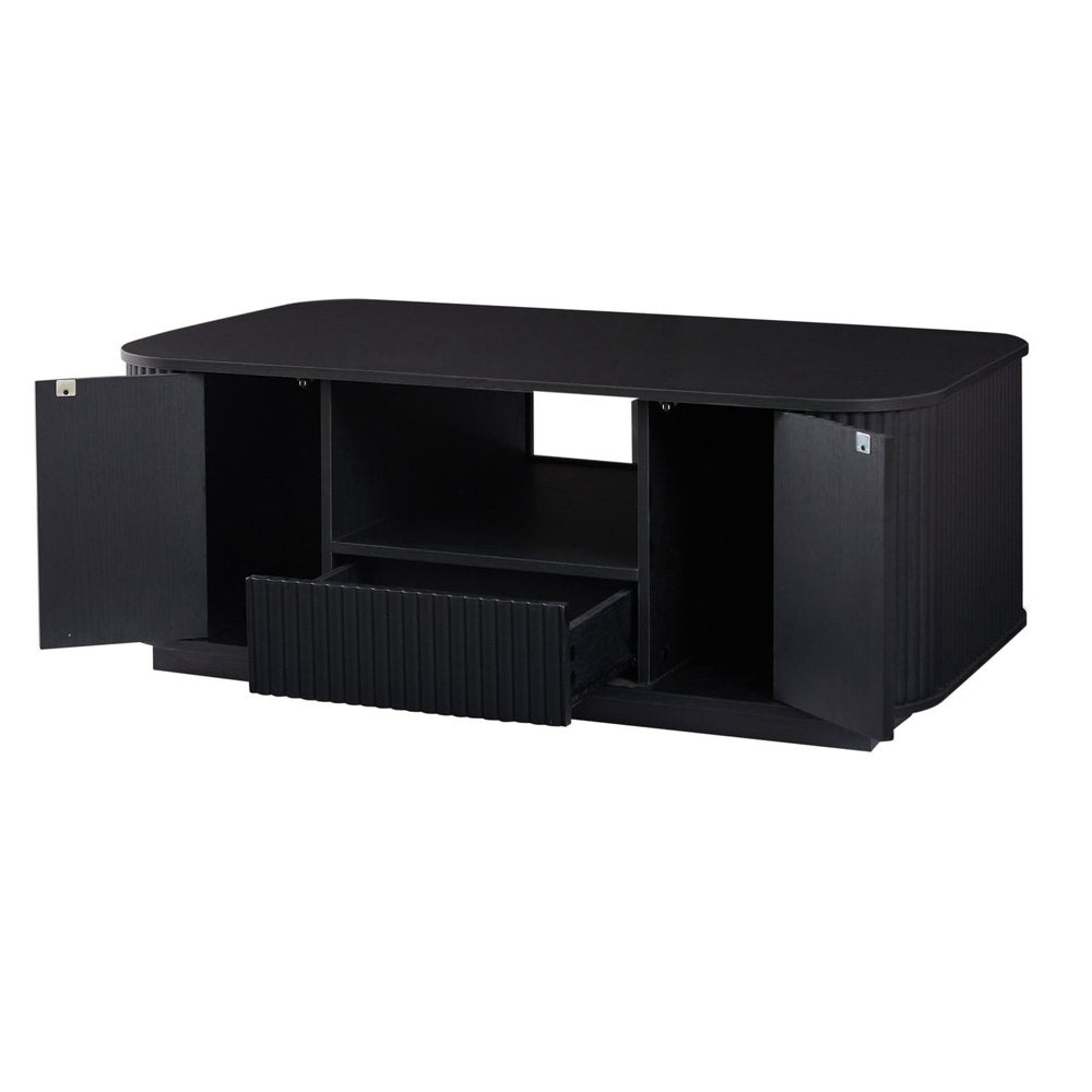 47" Black Wood Oval Block Coffee Table With Storage