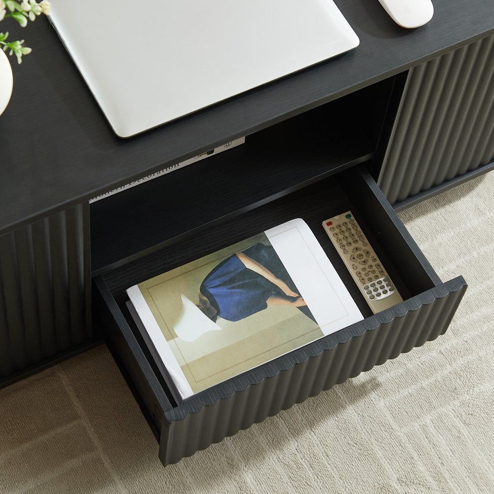 47" Black Wood Oval Block Coffee Table With Storage