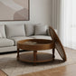 32" Natural Wood Round Coffee Table With Hidden Storage And Shelf