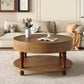32" Natural Wood Round Coffee Table With Hidden Storage And Shelf