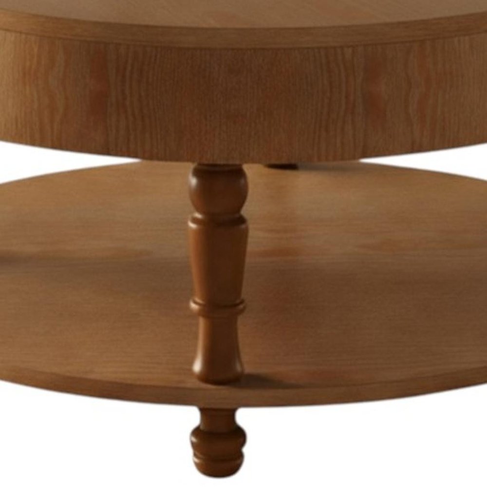 32" Natural Wood Round Coffee Table With Hidden Storage And Shelf