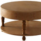 32" Natural Wood Round Coffee Table With Hidden Storage And Shelf