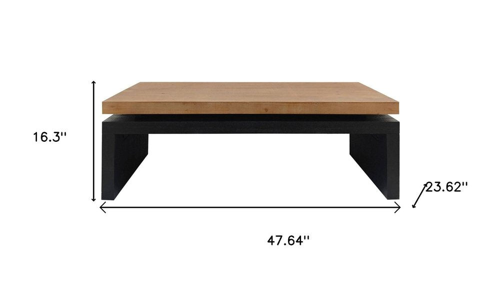48" Natural and Black Wood Floating Frame Coffee Table
