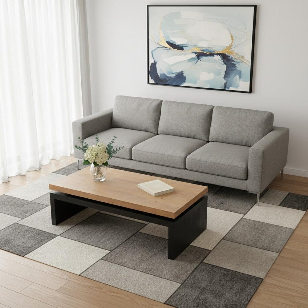 48" Natural and Black Wood Floating Frame Coffee Table