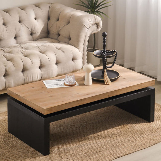 48" Natural and Black Wood Floating Frame Coffee Table