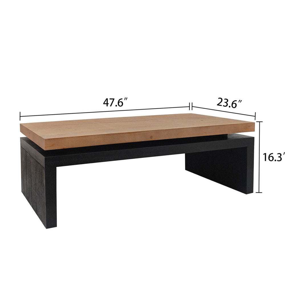 48" Natural and Black Wood Floating Frame Coffee Table