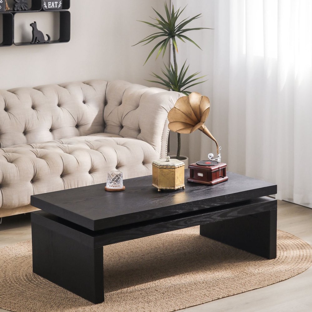 48" Black Wood Floating Frame Coffee Table