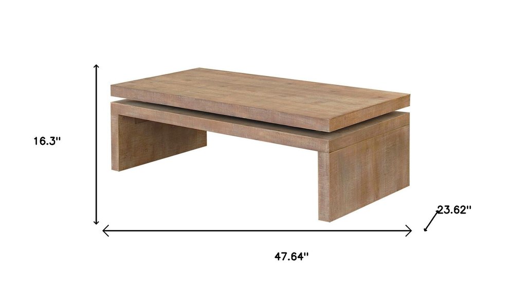 48" Natural Wood Distressed Floating Frame Coffee Table