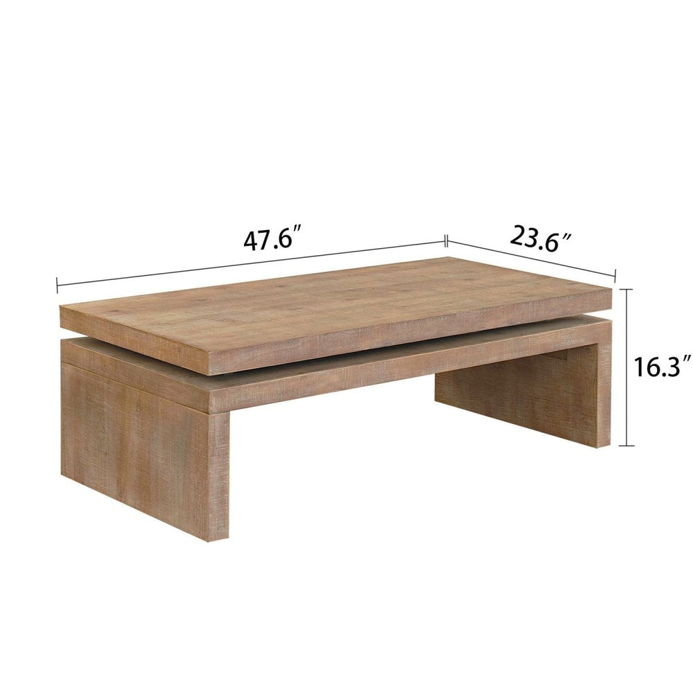 48" Natural Wood Distressed Floating Frame Coffee Table