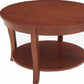 30" Walnut Wood Round Coffee Table With Shelf