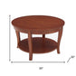 30" Walnut Wood Round Coffee Table With Shelf