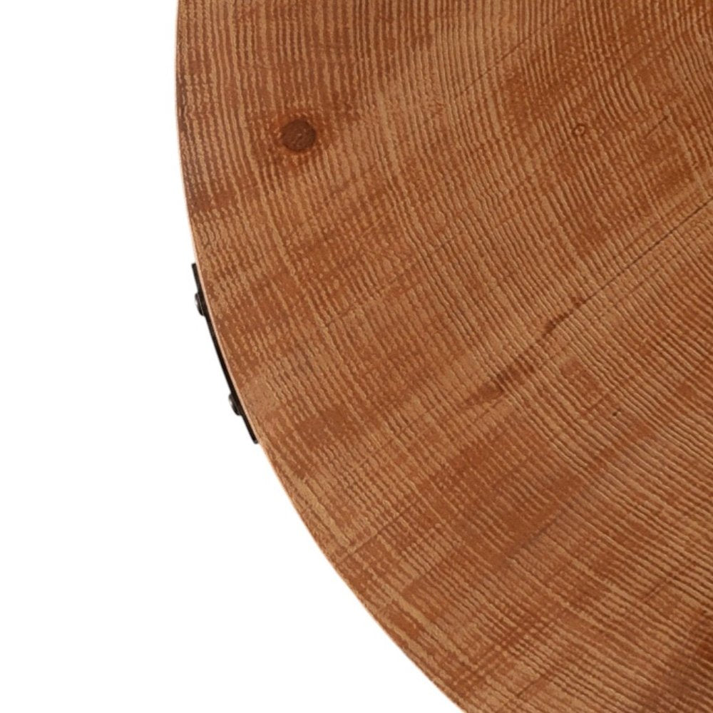 31" Walnut and Black Wood and Steel Round Coffee Table With Shelf