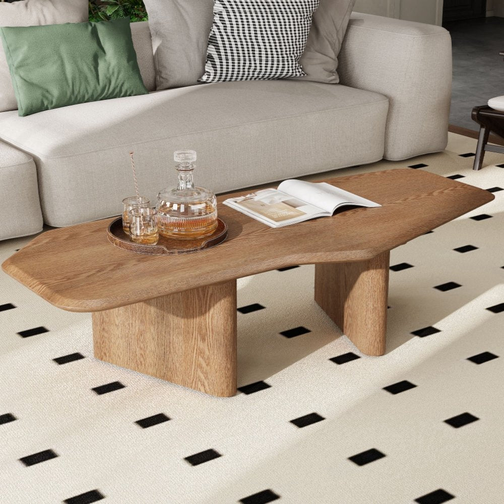 47" Natural Wood Free Form Double Pedestal Coffee Table