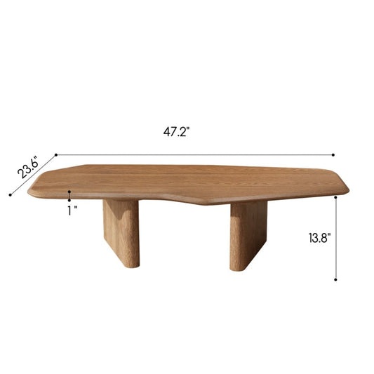 47" Natural Wood Free Form Double Pedestal Coffee Table