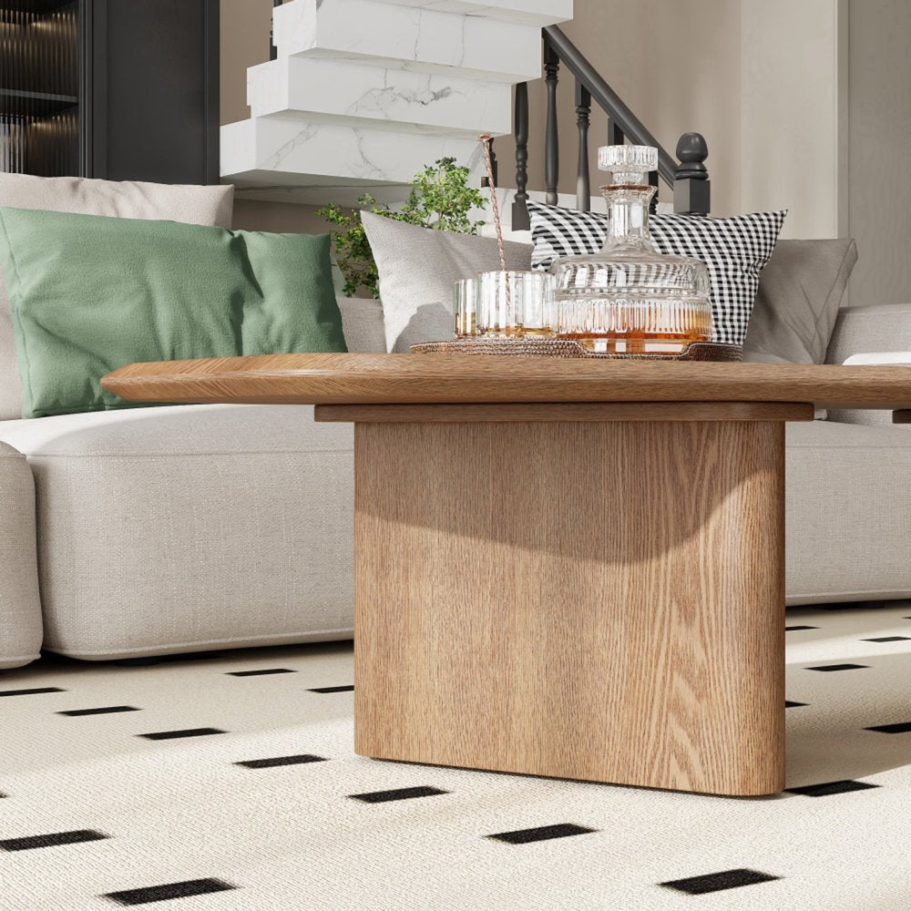 47" Natural Wood Free Form Double Pedestal Coffee Table