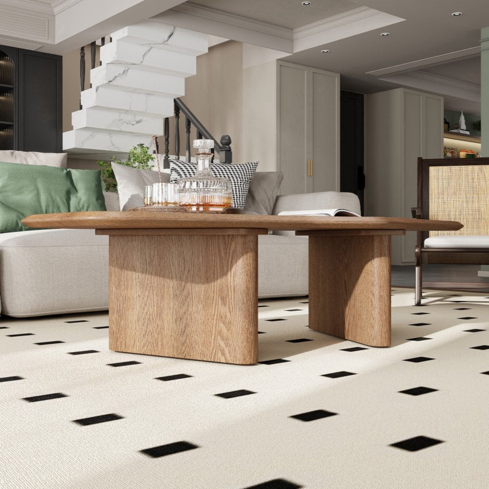 47" Natural Wood Free Form Double Pedestal Coffee Table