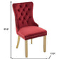 Set of Two Red and Gold Tufted Velvet And Solid Wood Dining Side Chairs