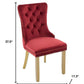 Set of Two Red and Gold Tufted Velvet And Solid Wood Dining Side Chairs