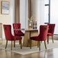 Set of Two Red and Gold Tufted Velvet And Solid Wood Dining Side Chairs