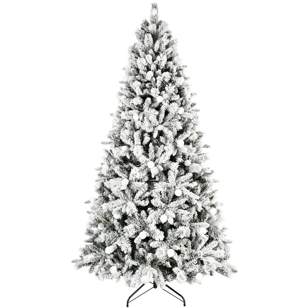 7.5' White Pre Lit Full Flocked Fir Christmas Tree