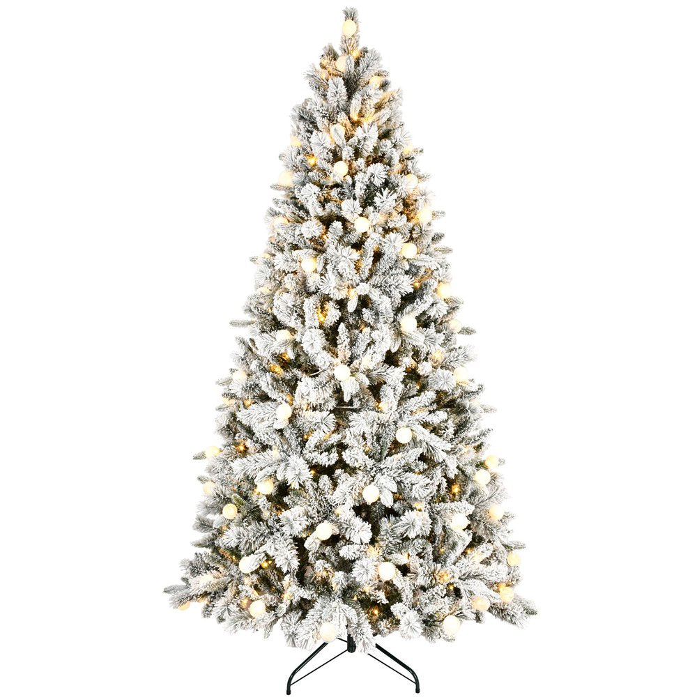 7.5' White Pre Lit Full Flocked Fir Christmas Tree