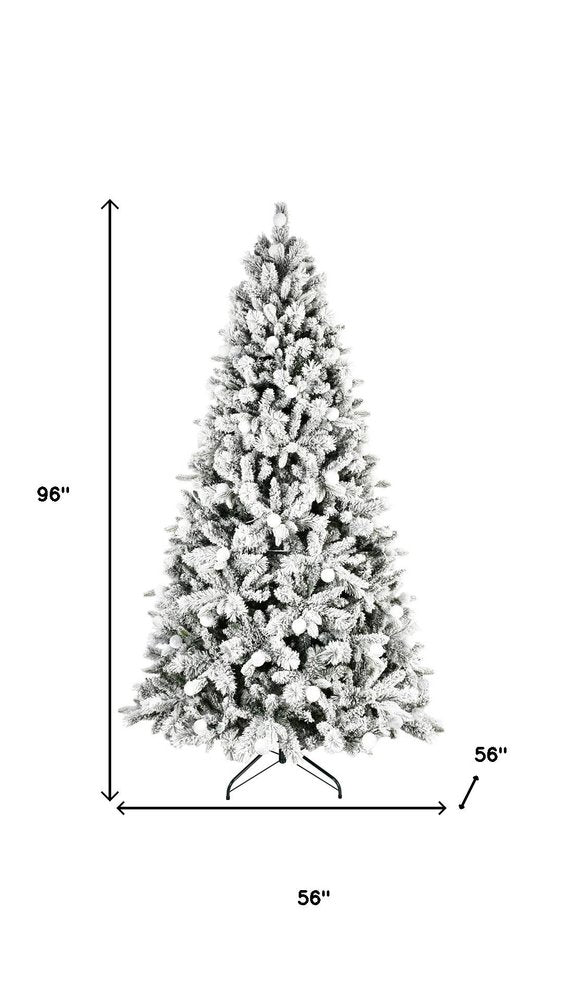 7.5' White Pre Lit Full Flocked Fir Christmas Tree