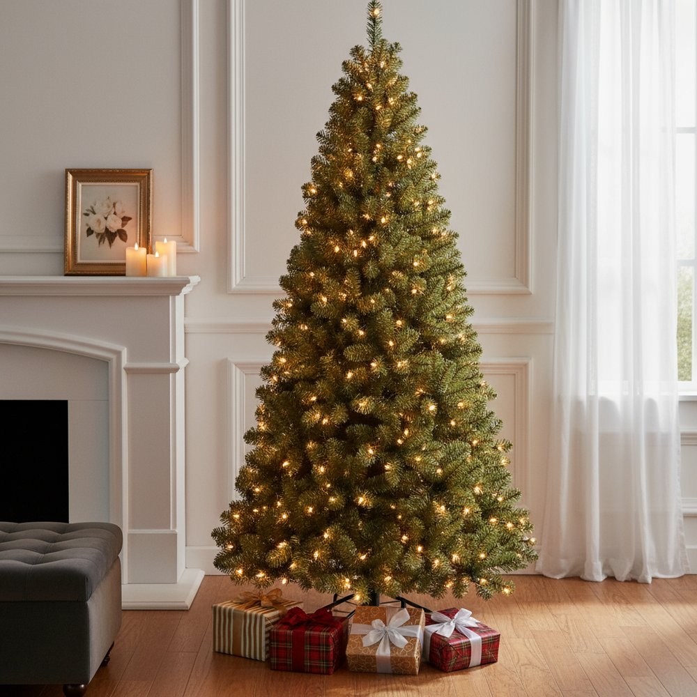7' White Pre Lit Full Fir Christmas Tree