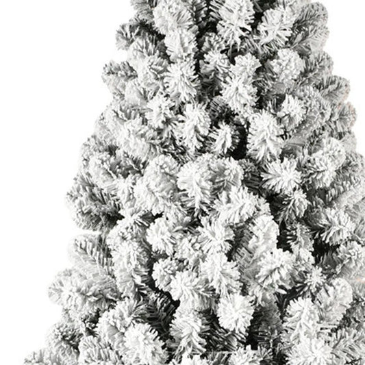 8' White Pre Lit Full Flocked Fir Christmas Tree