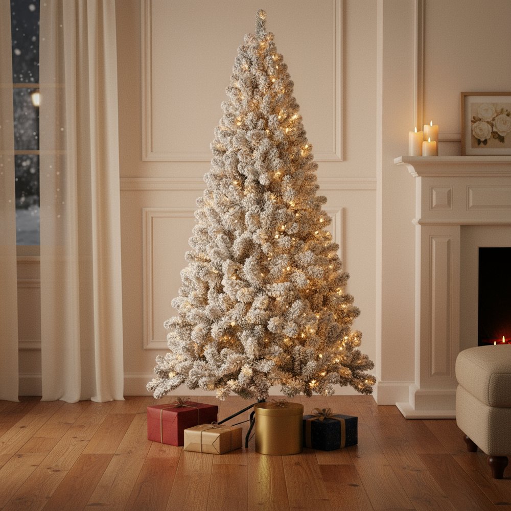 6' White Pre Lit Full Flocked Fir Christmas Tree