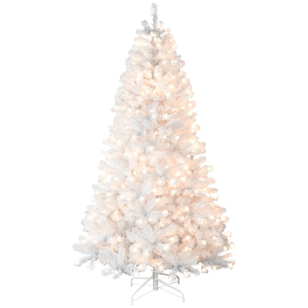 7.5' White Pre Lit Full Flocked Fir Christmas Tree