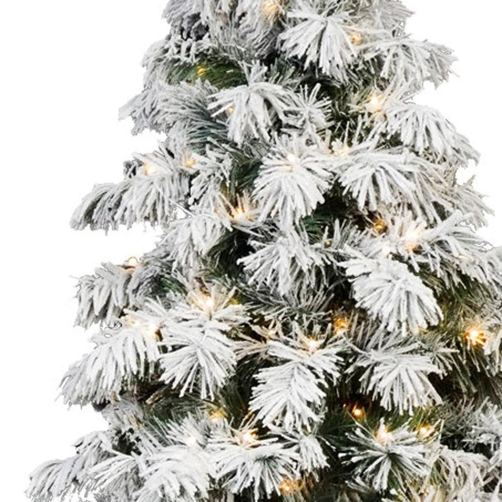 6' White Pre Lit Full Flocked Fir Christmas Tree