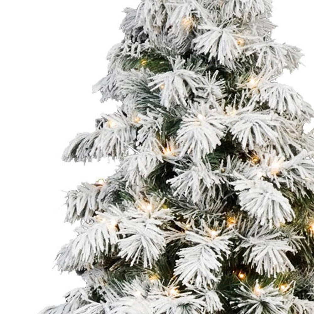 7' White Pre Lit Full Flocked Fir Christmas Tree