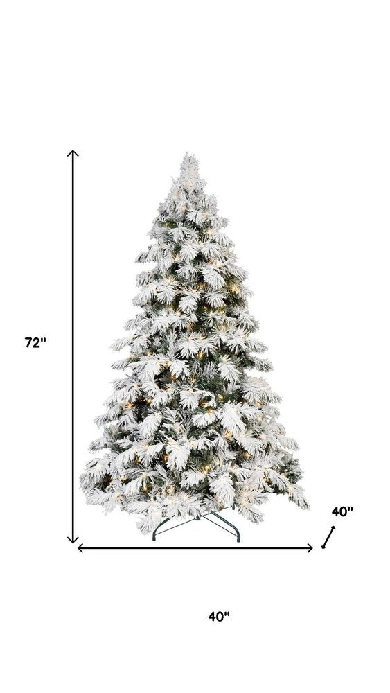 7' White Pre Lit Full Flocked Fir Christmas Tree