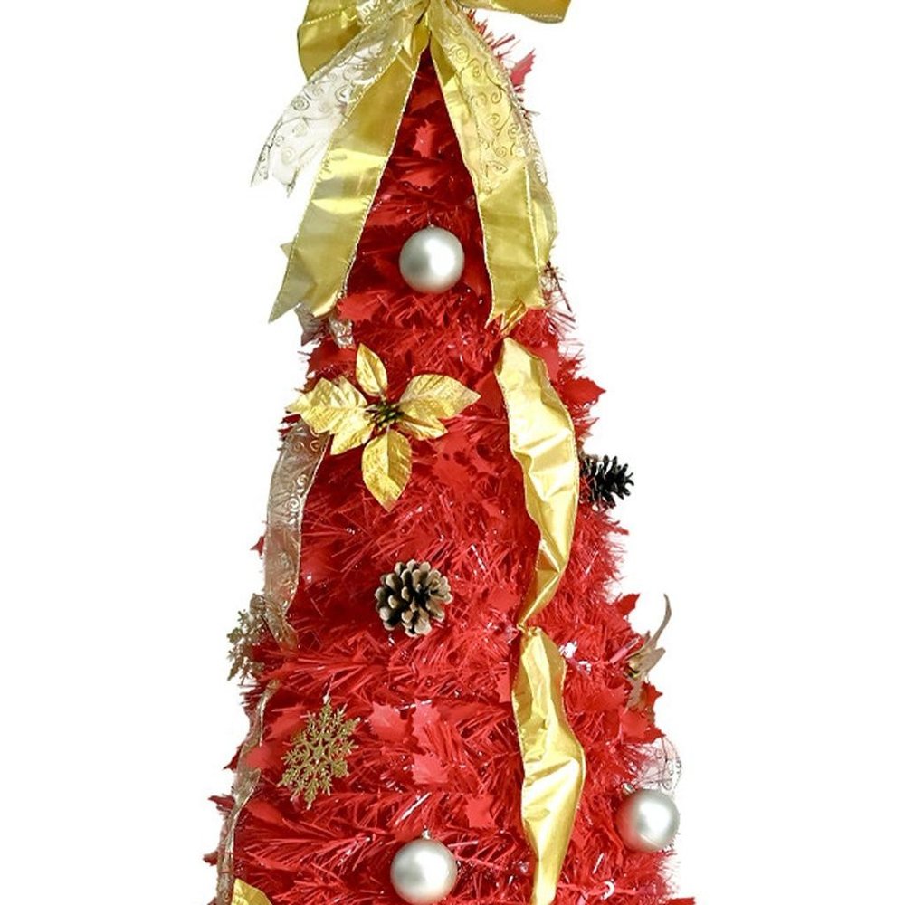 6' Red Tinsel Pre Lit Pop Up Christmas Tree With Decorations