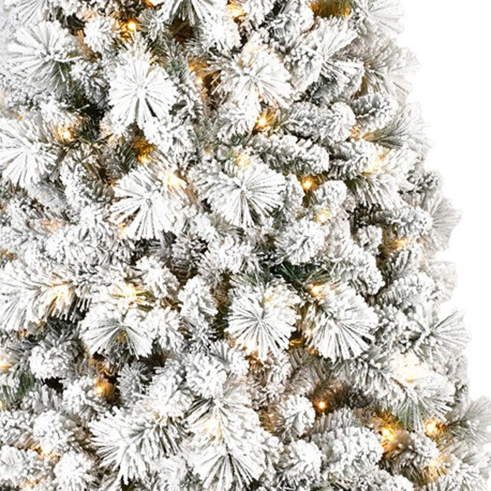 6' White Pre Lit Full Flocked Fir Christmas Tree