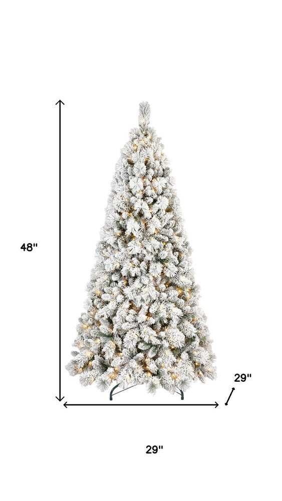 6' White Pre Lit Full Flocked Fir Christmas Tree