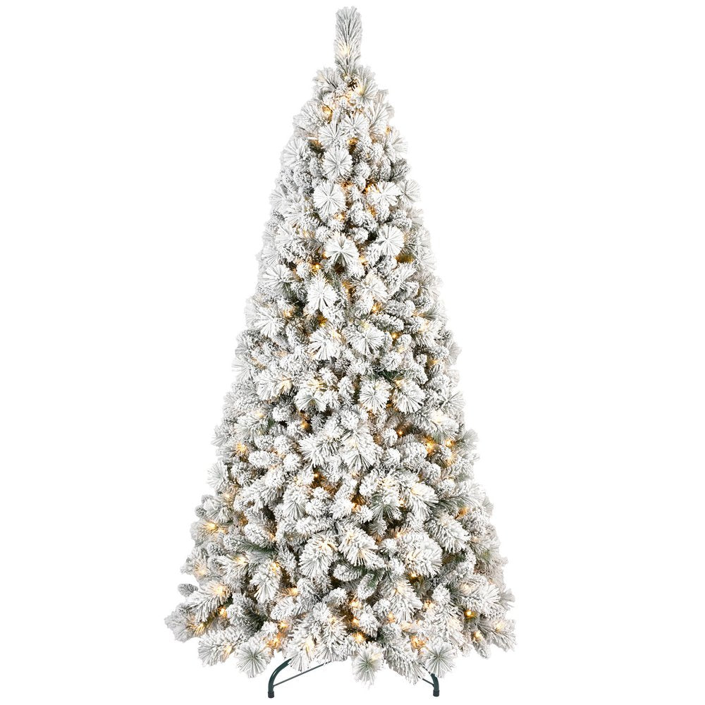 7.5' White Pre Lit Full Flocked Fir Christmas Tree