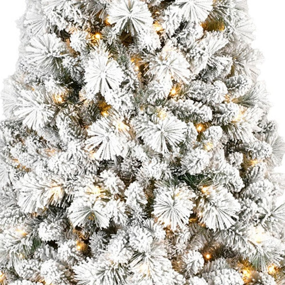 7.5' White Pre Lit Full Flocked Fir Christmas Tree