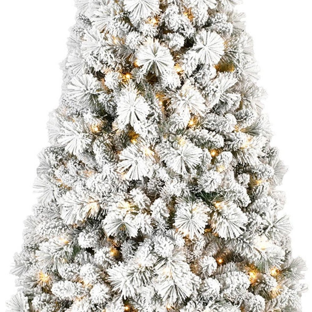 6' White Pre Lit Full Flocked Fir Christmas Tree