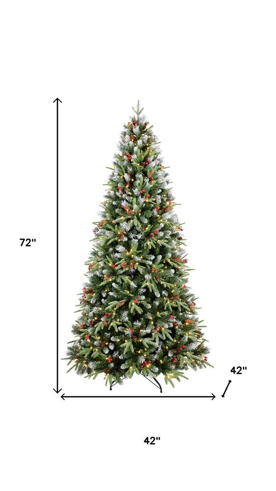 6' Green And White Pre Lit Full Fir Christmas Tree With Decorations