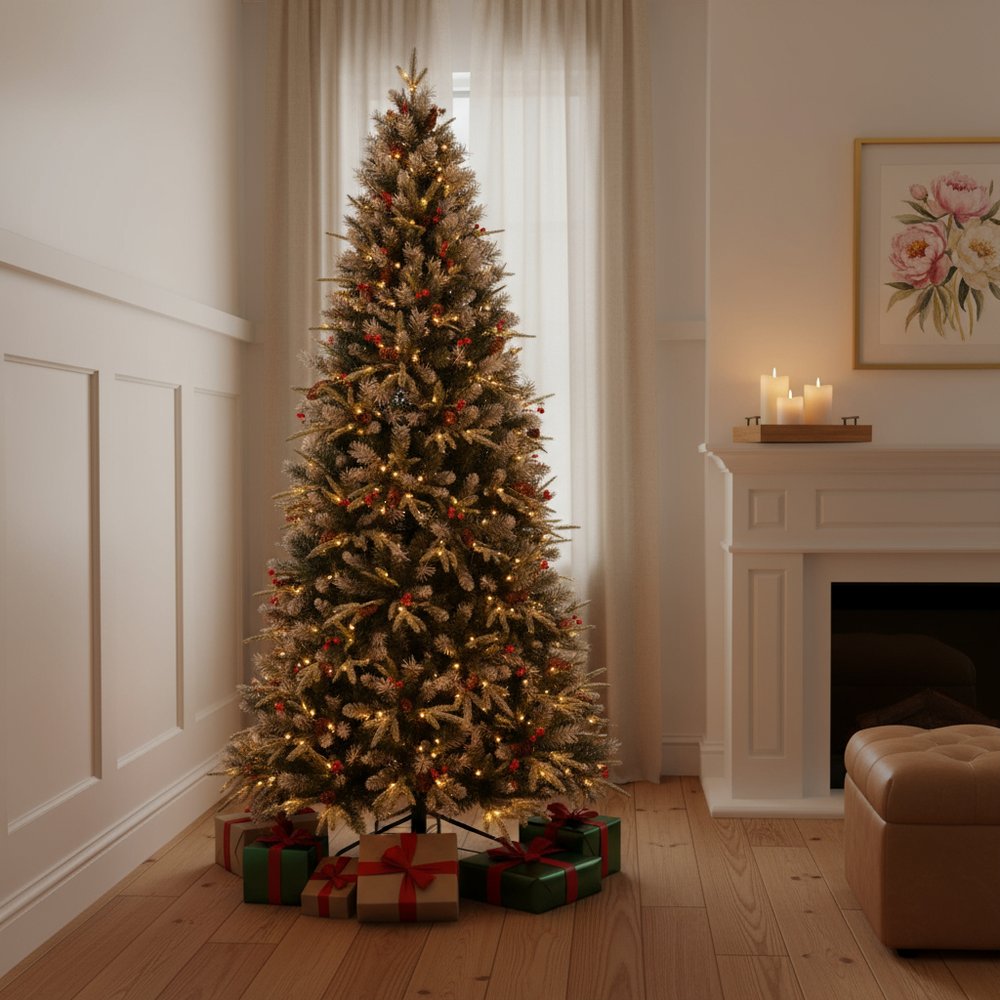 6' Green And White Pre Lit Full Fir Christmas Tree With Decorations